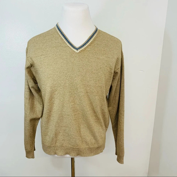 J Crew  Sweater Men XL Merino Wool Cotton V Neck Long Sleeve  Neutral Tan Work - Picture 1 of 11